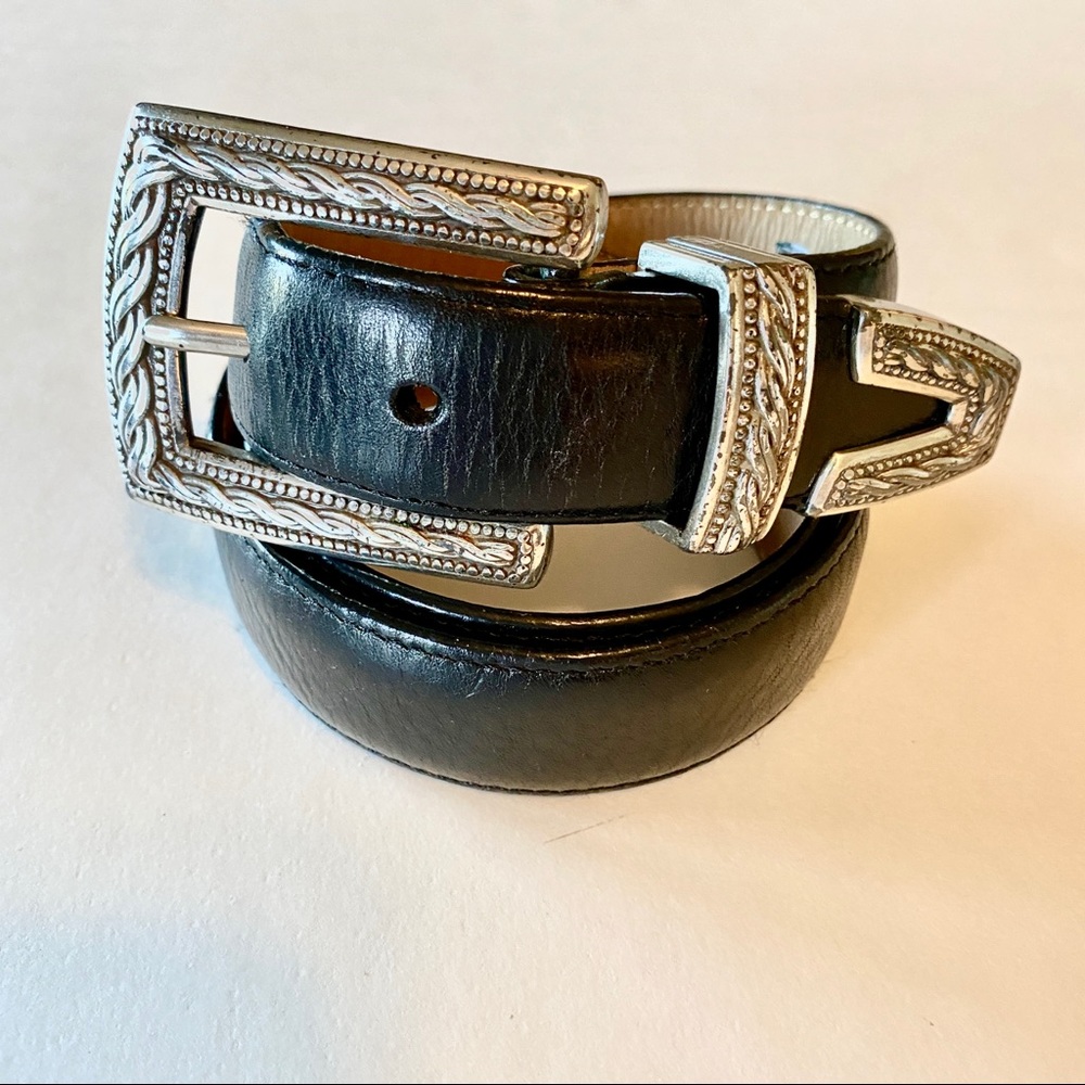 Brighton Black Leather Belt w/ Silver Hardware M